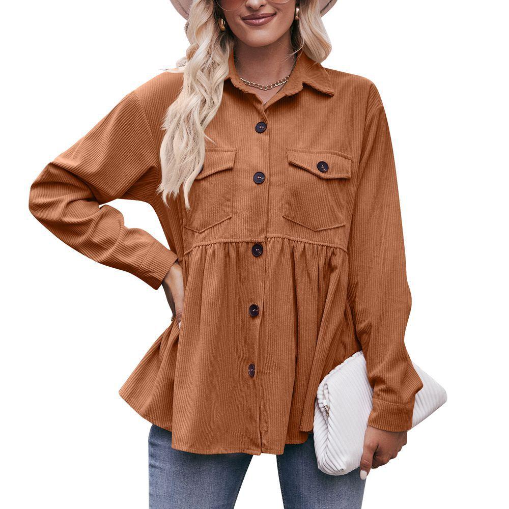 Spring and Autumn Women's Shirts Long Sleeve Tops Casual Corduroy Shirt