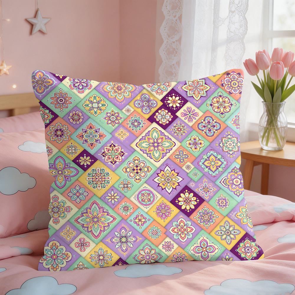 Bohemian Floral Rhombus Mosaic Cushion Cover Short Plush Pillow Case Room Sofa Cushion Covers Home Decor Funda