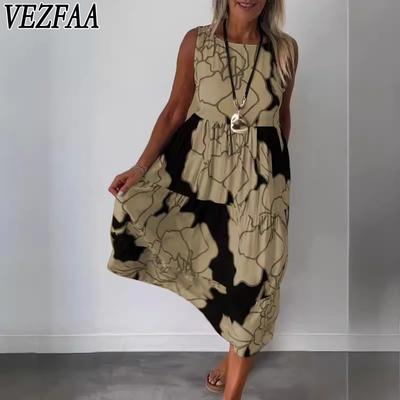 Moteriškos mados vasaros pavasario, geometrinio rašto, laisvalaikio suknelės be rankovių, laisvos juosmens