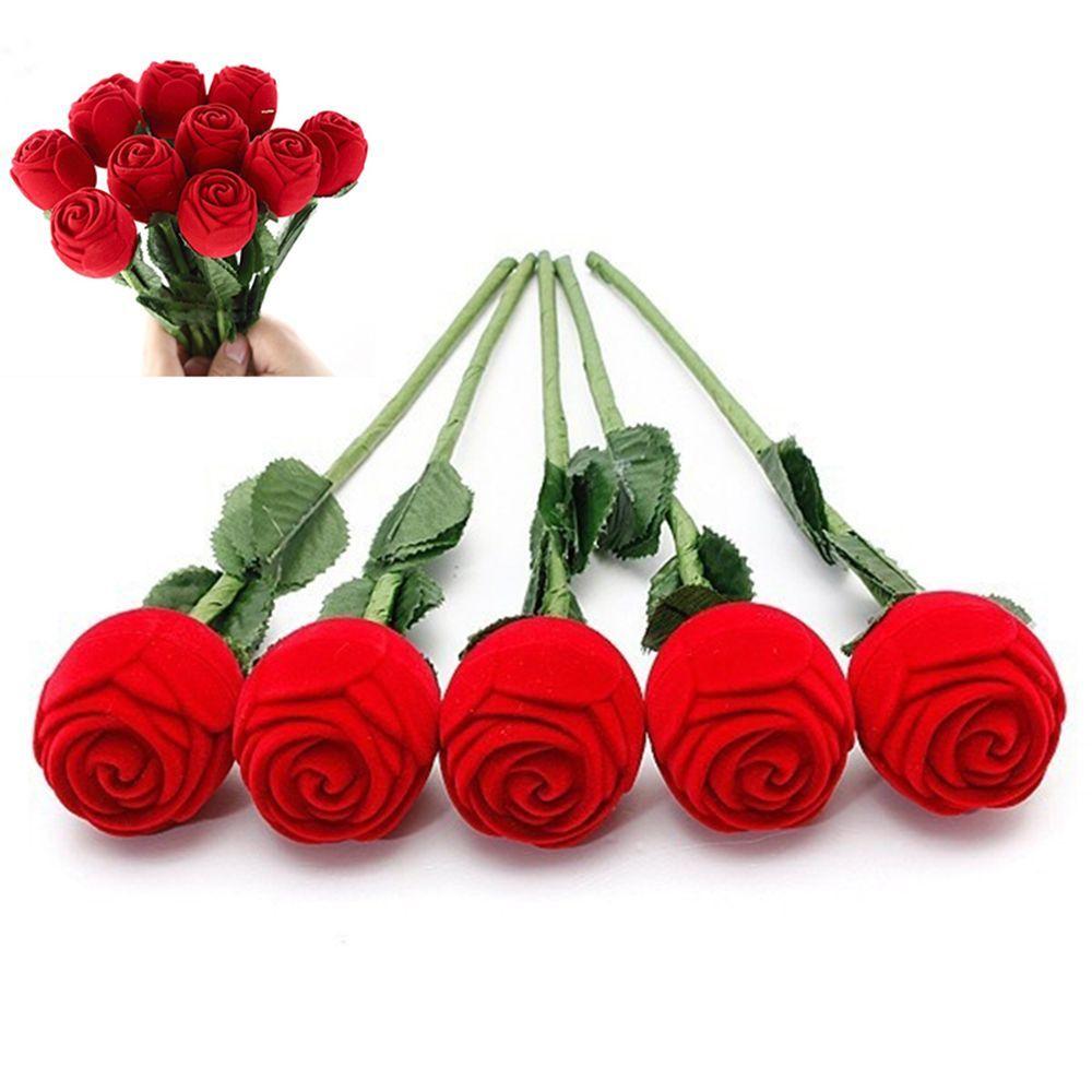 Unique Romantic Hot Flower Engagement Velvet Box Red Wedding Pendant Storage Gift Rose Ring Jewelry