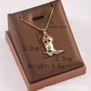 European-American Style Zircon-Inlaid Cowboy Hat Pendant and Boots Accessory in Copper Gold-Plated Necklace with Colorful Dripping Oil.