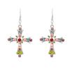 Trendy Personality Colorful Rhinestone Cross Hollowed-out Heart Pendant Necklace Earrings for Women Men Y2k Jewelry Accessories