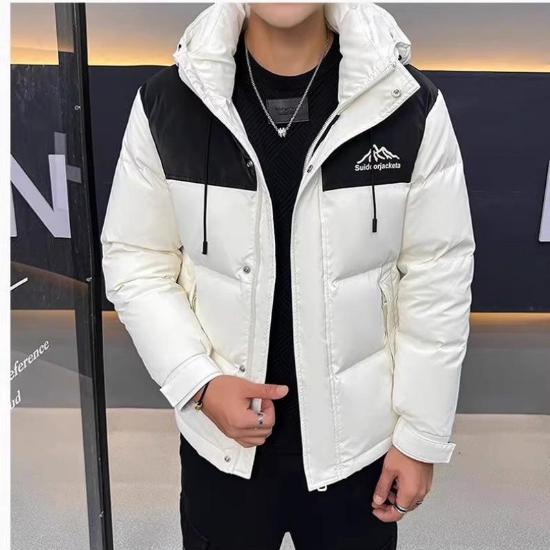 Hooded Down Jacket Men's Winter 2025 New High-end Fashion Casual Stitching Short White Duck Down Men's Cotton Jacket