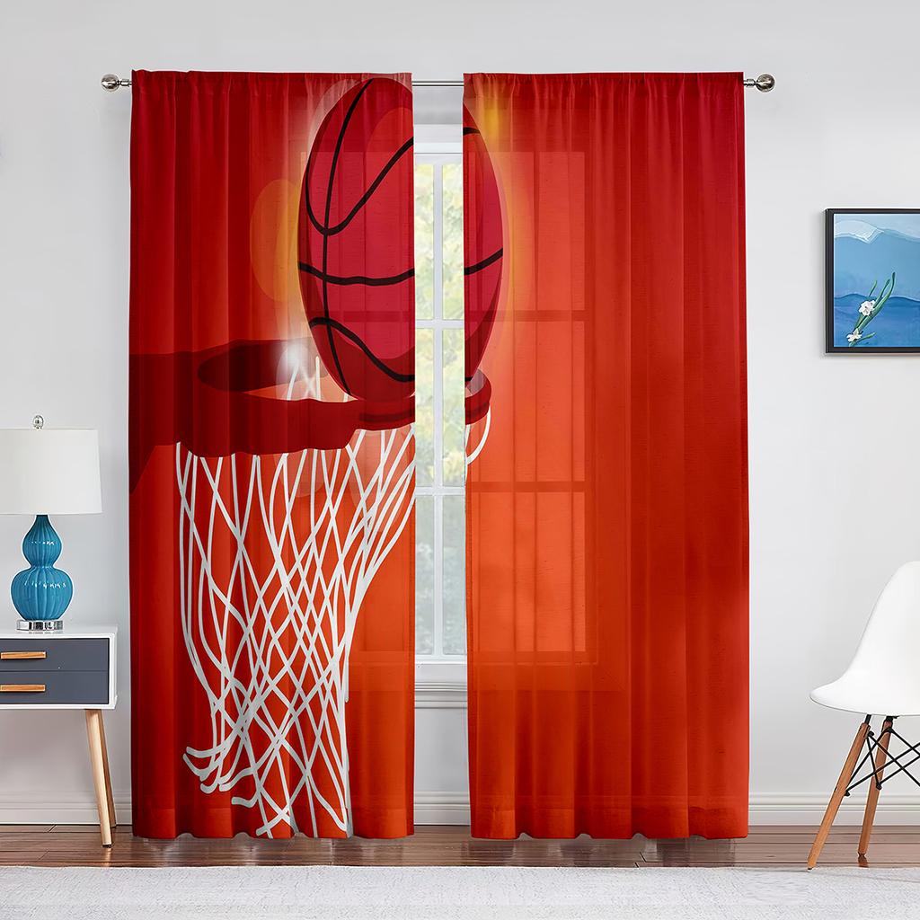 Basketball Sport Thema Transparenter Voile Vorhang für Teenager Jungen Männer Schlafzimmer Wohnzimmer Dekoration Moderner Chiffon Tüll Fenstervorhang