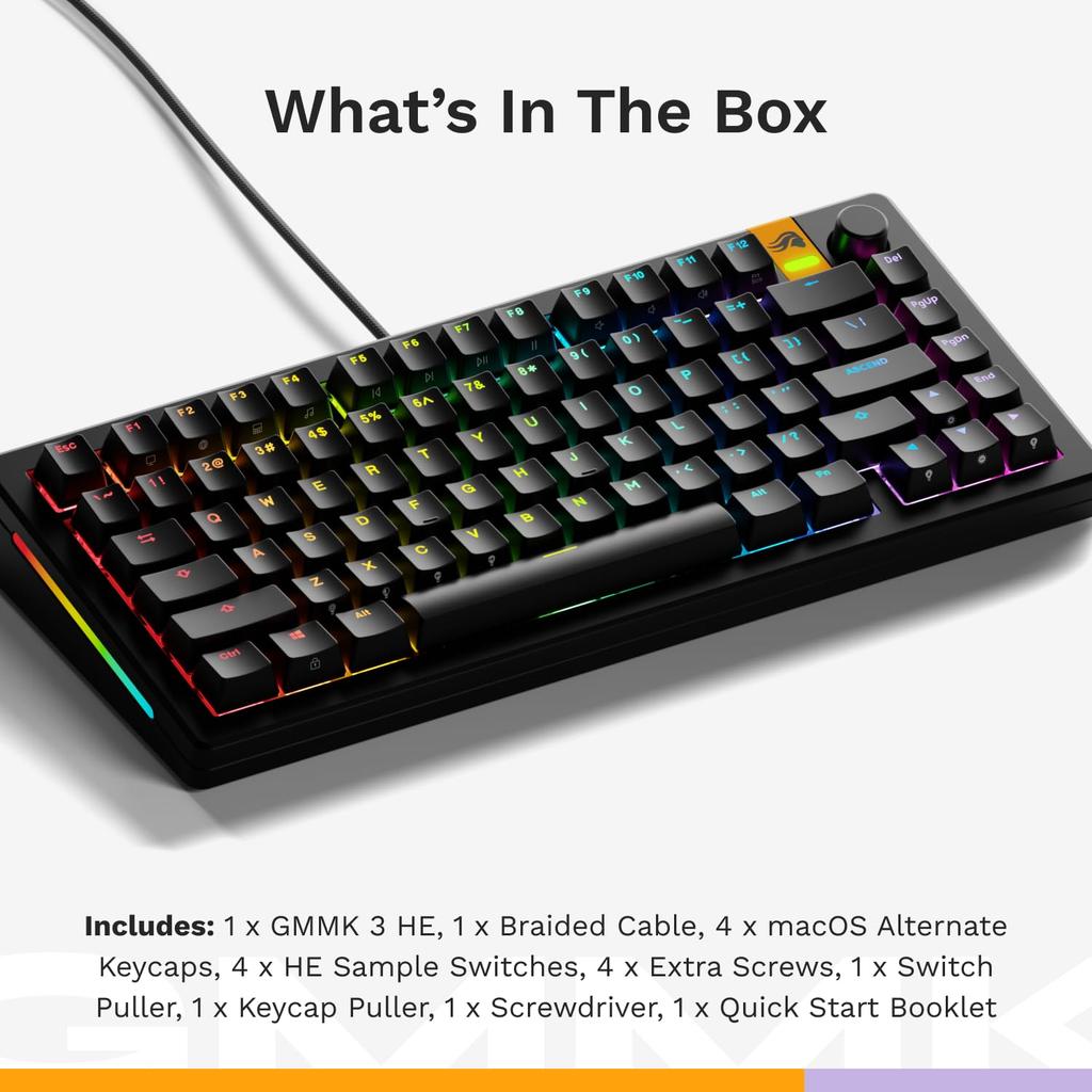 Glorious GMMK 3 HE 75% Prebuilt Wired Black - US English Layout Wired Mechanical Keyboard, Black (GLO-KB-GMMK3-75-PB-HE-W-BLK-US) KB0823