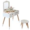 Rocotto Play Dresser for Wooden Play Vanity Mirror Chair Food Sanitation Act Compliance 17 Piece Play House Stylish Children, Dresser, Table, Stand,