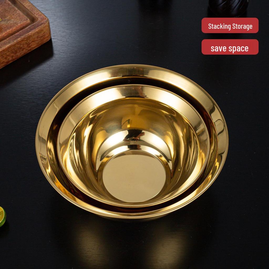 Gold 304 Stainless Steel Food Grade Bowl - Multipurpose Kitchen Basin for Salad, Soup, Vegetable Washing, Egg Beating, and Flour Mixing.