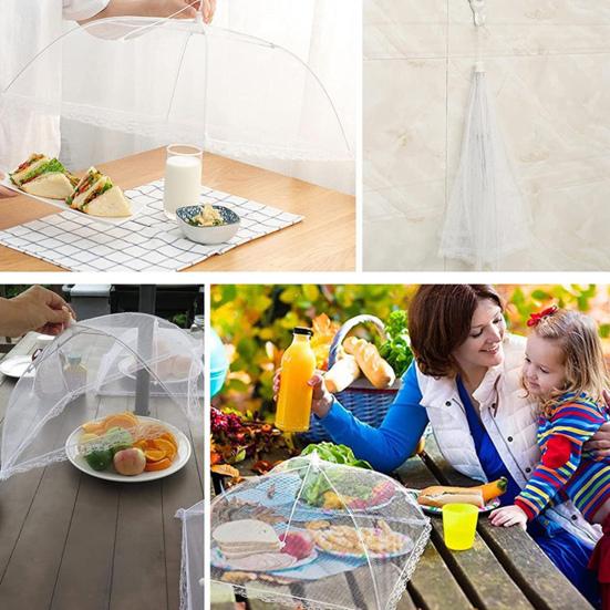 Mesh Food Covers Large White Nylon Pop-Up Tent Umbrella Collapsible Reusable Serving Dish Covers for Outdoor Camping Picnics BBQ