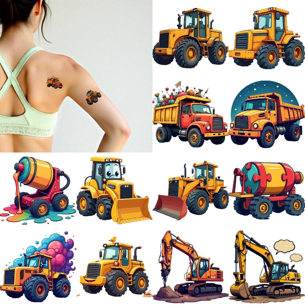 28pcs Cartoon Truck Tattoo Stickers Waterproof Temporary Tattoos for Boys Girls Body Art Arm Semi Permanent Tattoo Sticker Gifts