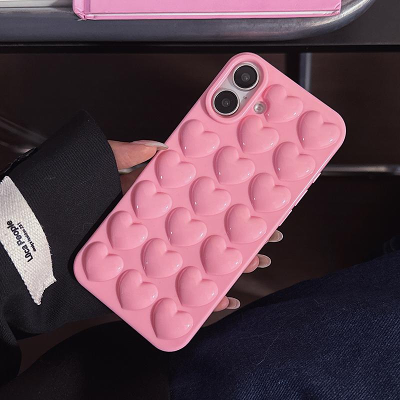 Pink 3D Bubble Pop Heart Cute Girly Phone Case For iPhone 17 Air 16 15 14 Plus 13 12 11 Pro Max Soft Silicone Back Cover Funda