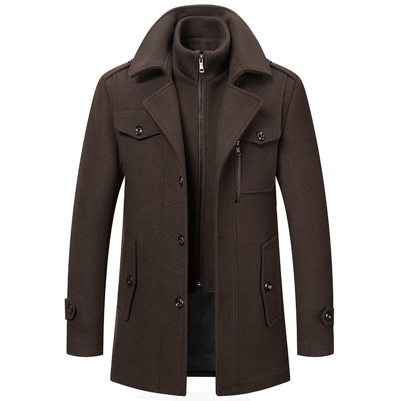 Men's Double Collar Woolen Coat: Autumn/Winter Business Style for Middle-Aged Men
