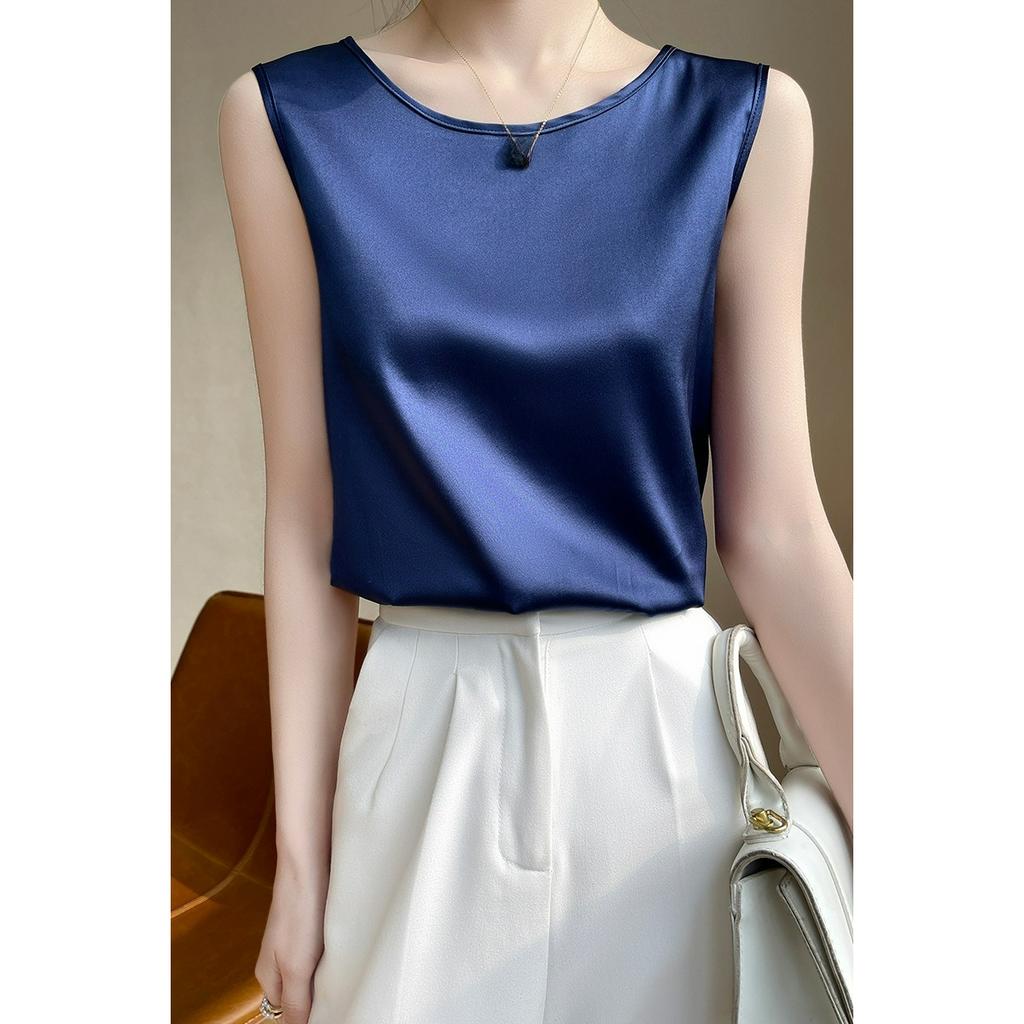 Summer Round Neck Simulation Silk Camisole Women's Small Suit with Loose Inside and Sleeveless Top Thin Bottoming Shirt