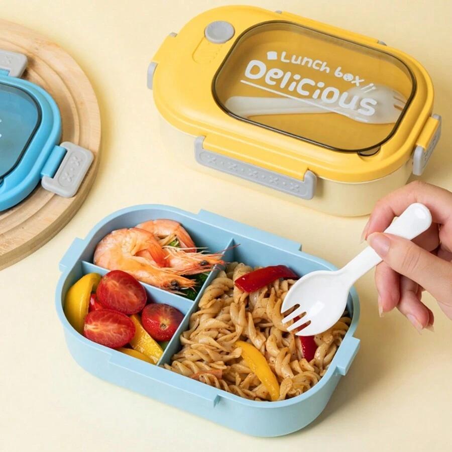 Portable Flip Top Lunch Box With Fork Large Capacity Plastic Sealed Food Container For Back School Camping Picnic Office Dining