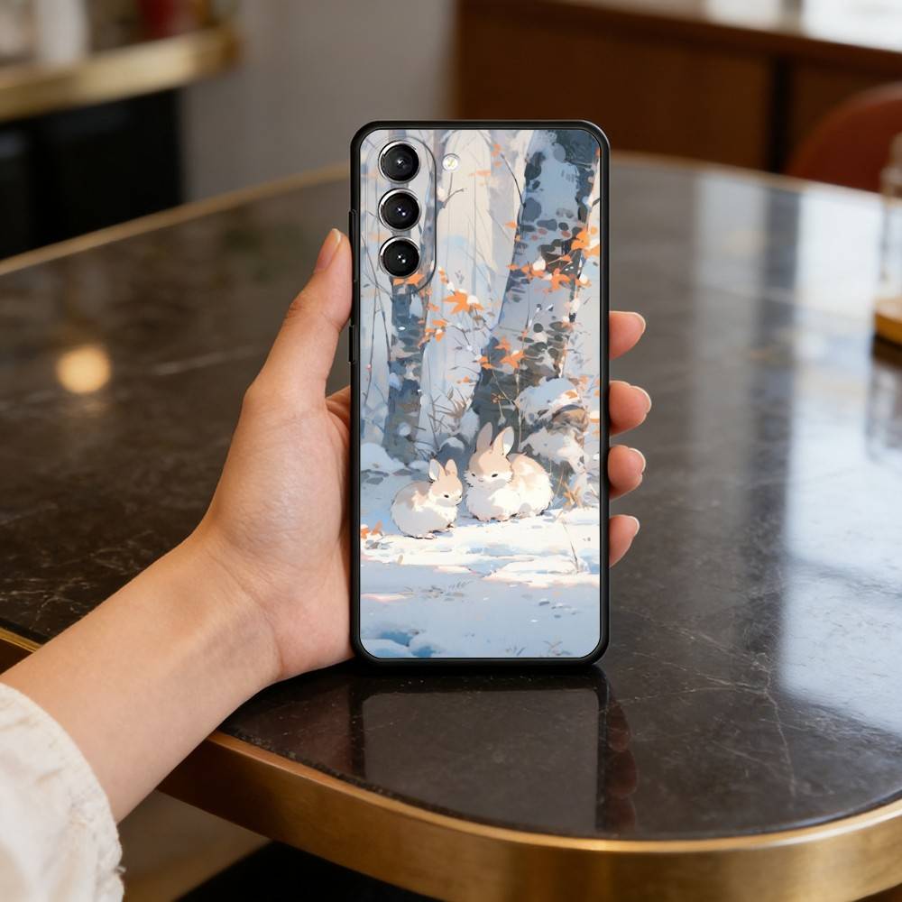 C-Cute R-Rabbit Phone Case For Samsung S25,24,23,22,30,21,10,9,Ultra,Plus,Lite,FE,4,5 G Soft Black Case