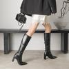 White Thick Heel High Heel Boots Women's European and American Patent Leather Thick Heel Square Head Belt Buckle Knight Boots But Knee Fashion Boots