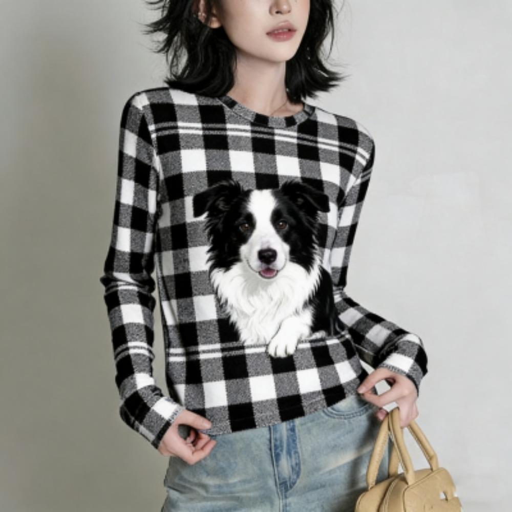 

Spring Fashion Animal Dog Print Women s T-shirt Europe America Casual Pullover Women Long Sleeve Clothing Outdoor Street Tees Top S
