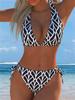 1011 New Bikini Two-piece Set European and American Neck Strap Sexy Swimsuit Printed Swimsuit Set