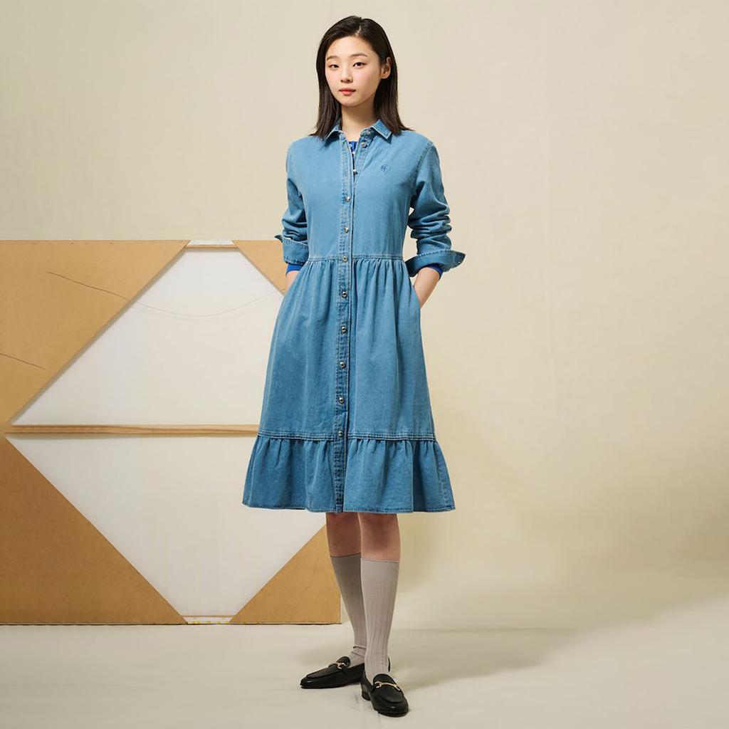 Binpolleidiseu [Reedition] Hedge Denim Volume Sleeve Dress Blue (Bf5271S01P)