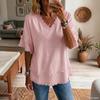 Women's V-Neck Short Sleeve Loose Fit Casual Pullover Shirt for Spring and Summer