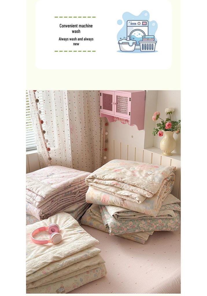 Pure Cotton Summer Quilt Set - 4 Pieces, Machine Washable, Ideal for Dorms