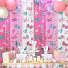 Kawaii Birthday Decorations, 2 Pack Cartoon Cat Theme Party Supplies, 3.3 x 6.6ft Tinsel Foil Fringe Curtains, Bow Photo Booth Props, Backdrop