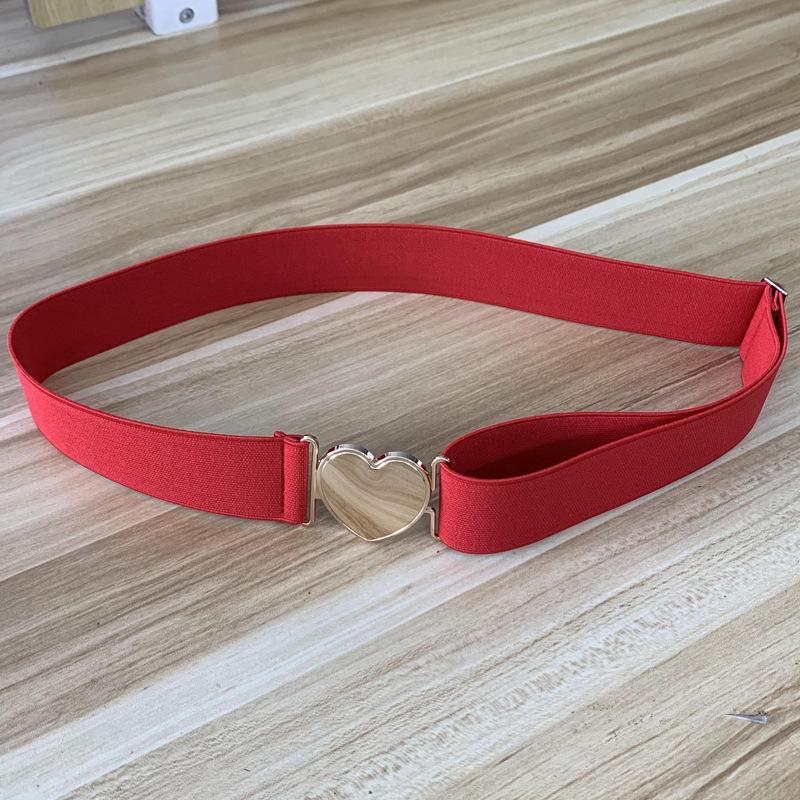 4CM Women's Elastic Waist Heart Pattern Leather Belt for Dress and Jeans