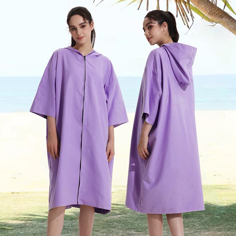 Quick-Dry Surf & Dive Change Robe: Zippered, Absorbent Beach Towel Poncho