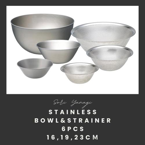 Yanagi Sori 6-Piece Stainless Steel Colander Set (16, 19, and 23cm), Made In Japan, Dishwasher Safe, Salad Bowl, Mixing Bowl, Matte Polished, Perfect