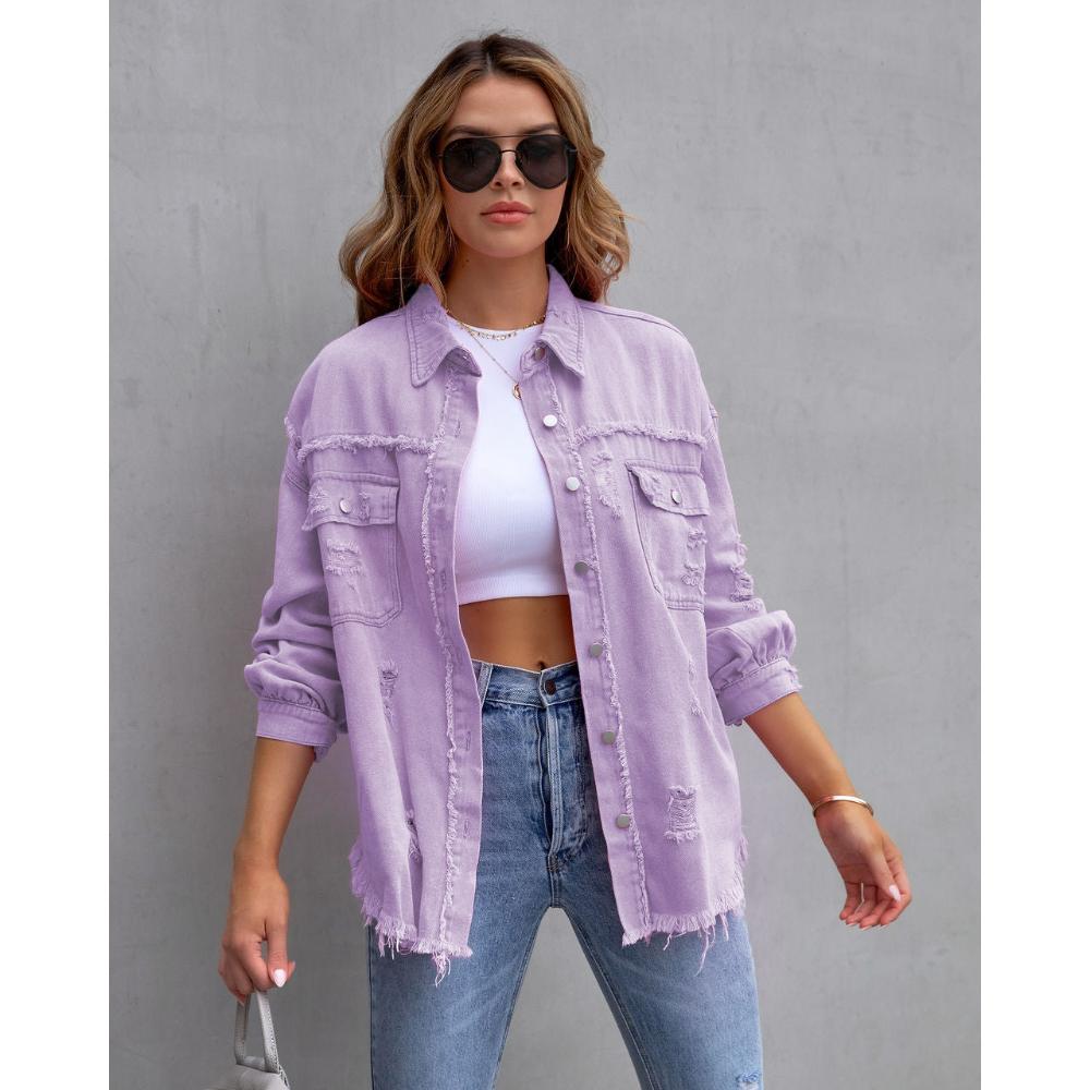 Damen Herbst- und Winter-Jeansjacke, langärmeliges, lässiges Revers-Oberteil für Damen