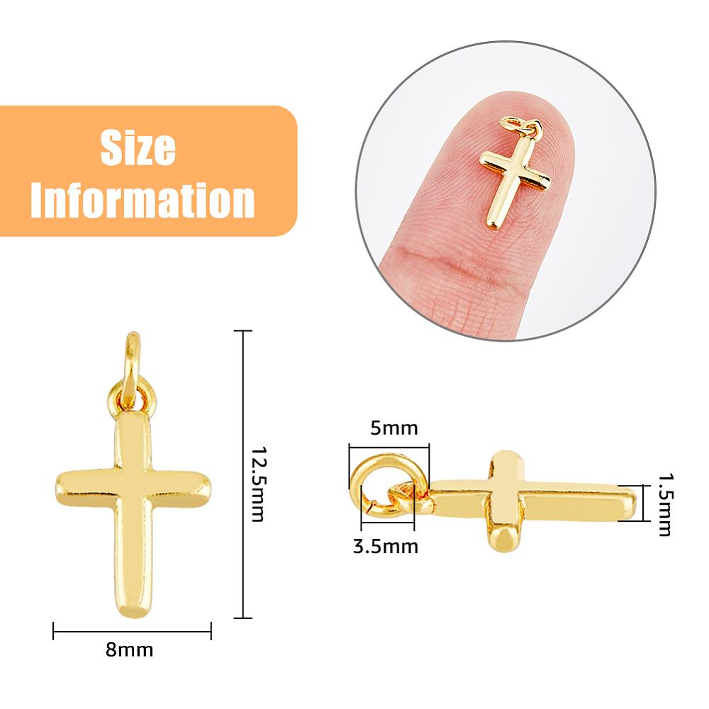 Brass Pendants, Cross, Real 18K Gold Plated, 13.5x8x1.5mm, Hole: 3.5mm, 16pcs/box