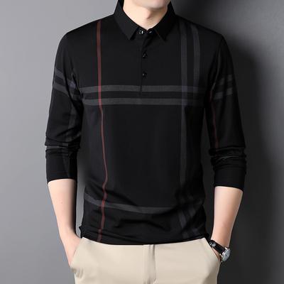 Polo larga da uomo Primavera Nuova A righe Stampata Revers Maniche lunghe Casual Moda T-shirt da uomo