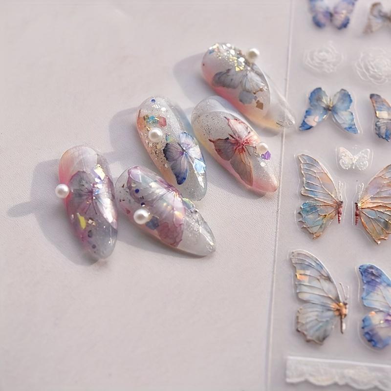 1set 5D Embossed Laser Butterfly Design Nail Art Stickers, Spring Nail Art Decals for Nail Art Decoration,Self Adhesive Nail Art Supplies
