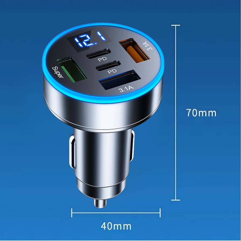 250 W automobilinis įkroviklis 5 viename greito įkrovimo adapteris 3USB +2PD QC3.0 automobilinio telefono įkroviklis su įtampos monitoriumi išmaniesiems telefonams