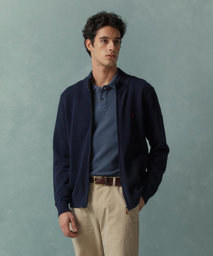 BROOKS BROTHERS Tuck Knit Full Zipper Sweater (Navy) (Bbwzmbg103)