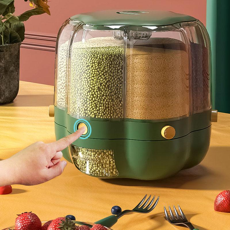 Grains Separate Storage Box Rotating Rice Bucket Food Grade Household Bean Storage Tank Large 6.5kg Green