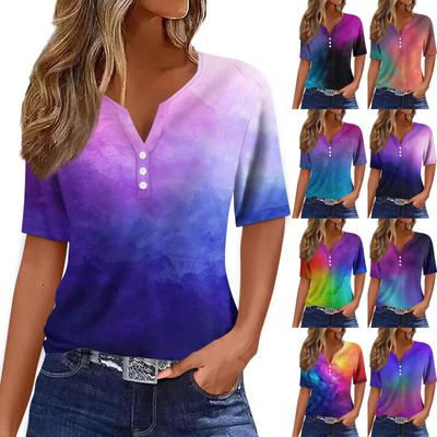 Women's T Shirt Tee Print Button Short Sleeve Daily Weekend Fashion Basic V- Neck Regular Top