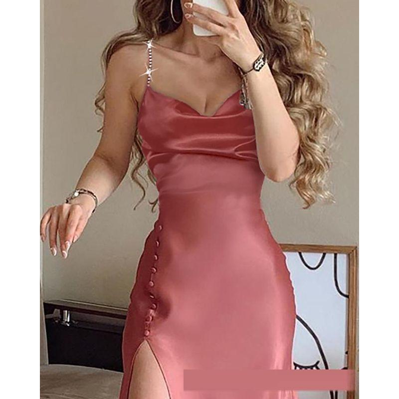 Women Sexy Suspender Dress Women's Clothing Swing Collar Satin Dress