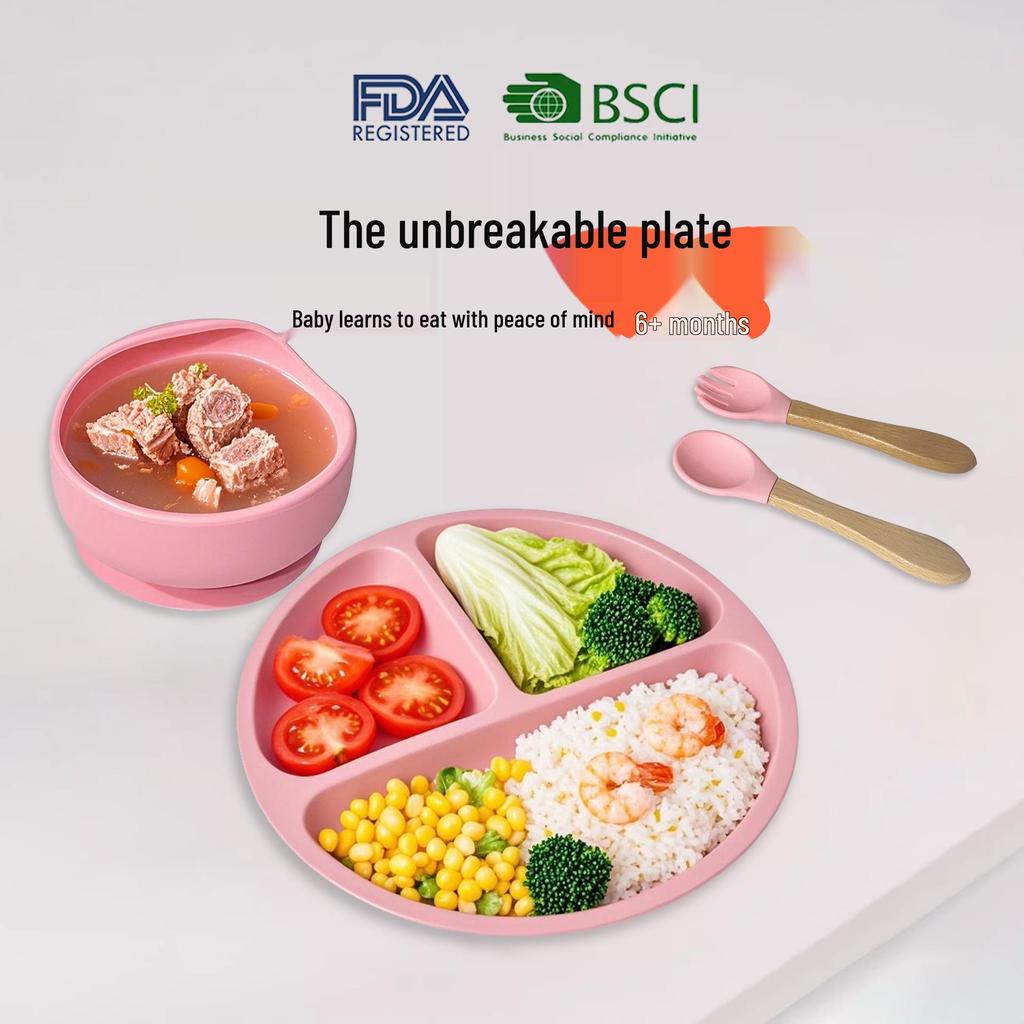 Children's Silicone Cutlery & Dinner Set: Bib, Spoon, Fork, Smiley Plate, and Bowl