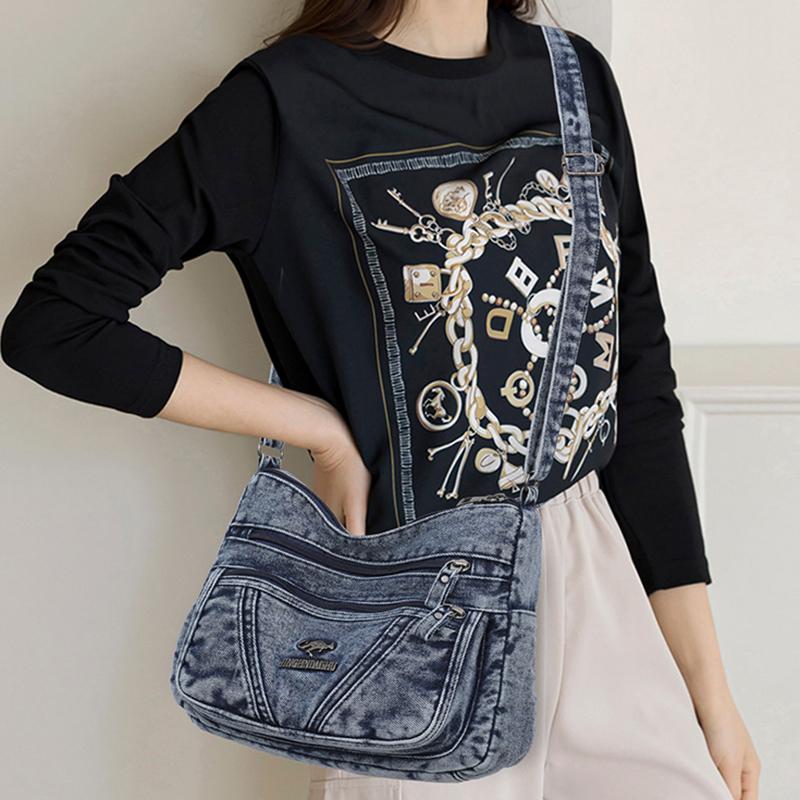 Damen Denim Tasche Kleine Quadratische Tasche Umhängetasche Große Kapazität Schultertasche Tasche für Mütter mittleren Alters