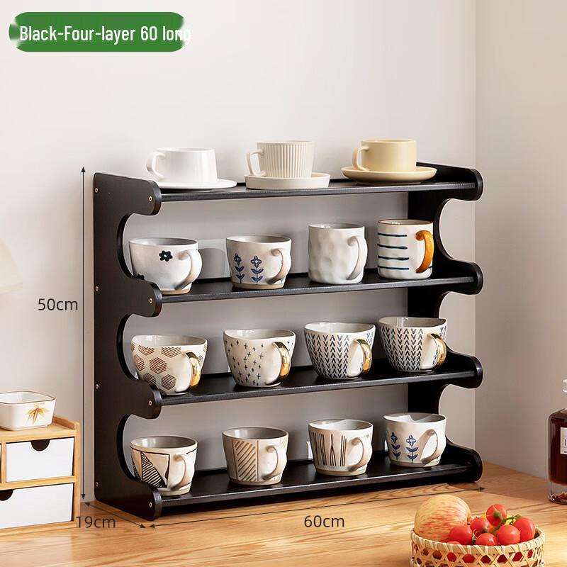 Bamboo Dustproof 4-Tier Cup Organizer Rack