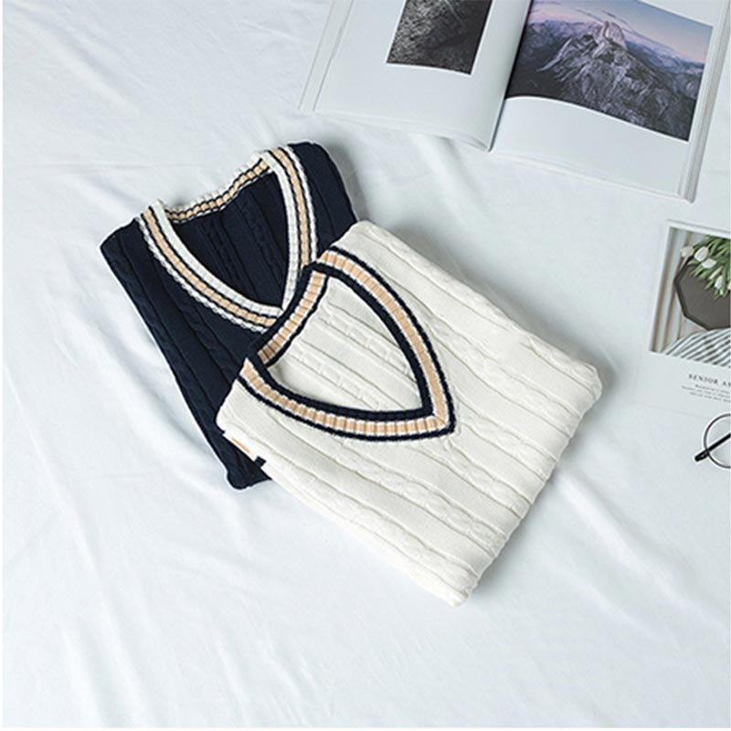 V-neck Knitted Sweater Vest for Women Autumn Winter 5XL Plus Size Cotton Thicken Sleeveless Pullover Preppy Style Fashion Clothing