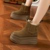 Fashion 9CM Suede Cow Genuine Leather Platform Wedge Winter Plush Women Boots Hidden Heels Warm Ankle Booties 2025 Spring Autumn Shoes