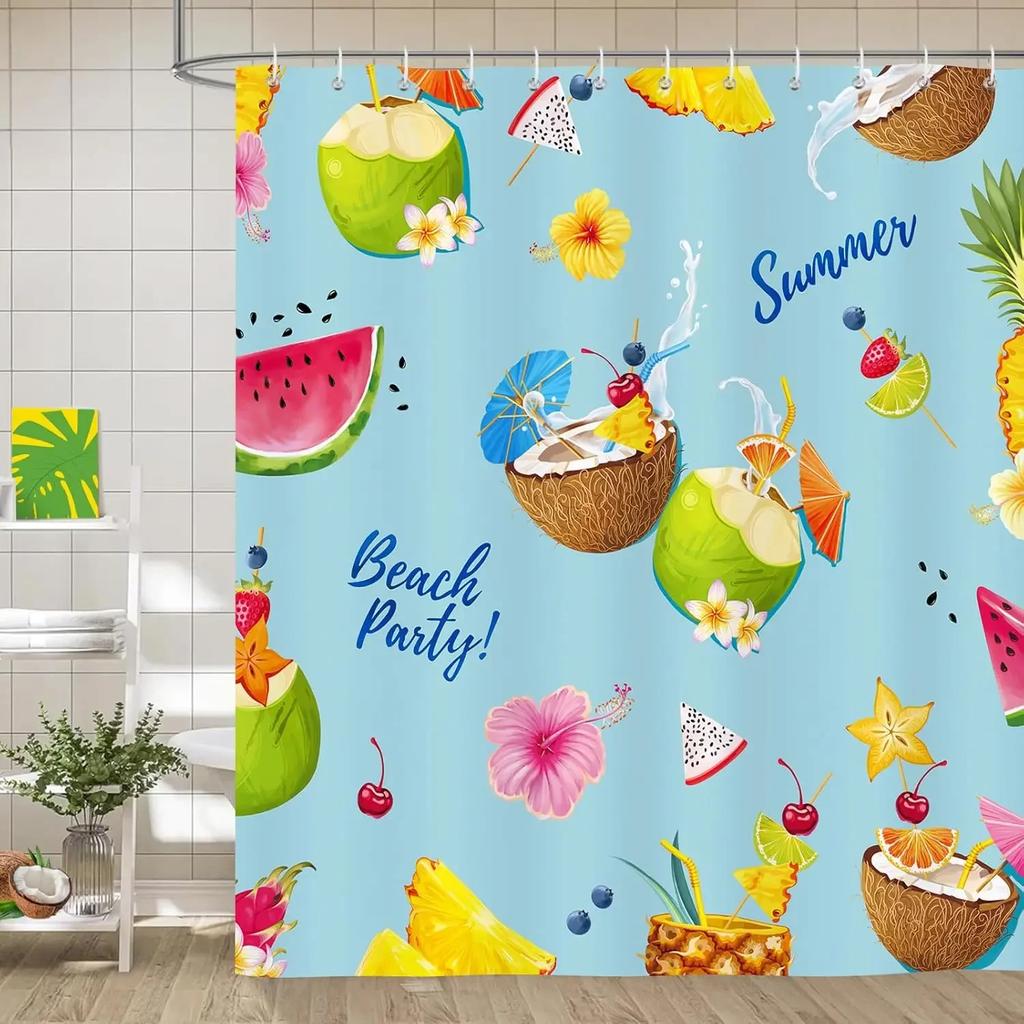 Hawaii Tropical Beach Palm Trees Shower Curtain Bohemian Bathroom Decorative Waterproof Shower Curtain