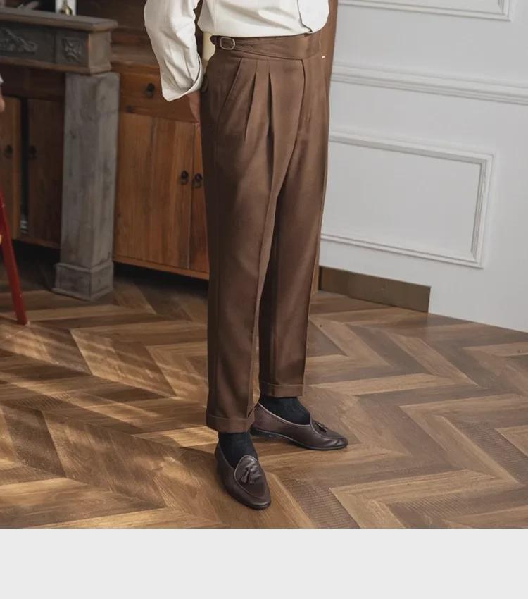 Men's Autumn British Style High-Waist Straight Trousers: Non-Iron, Loose Fit, Business-Casual Suit