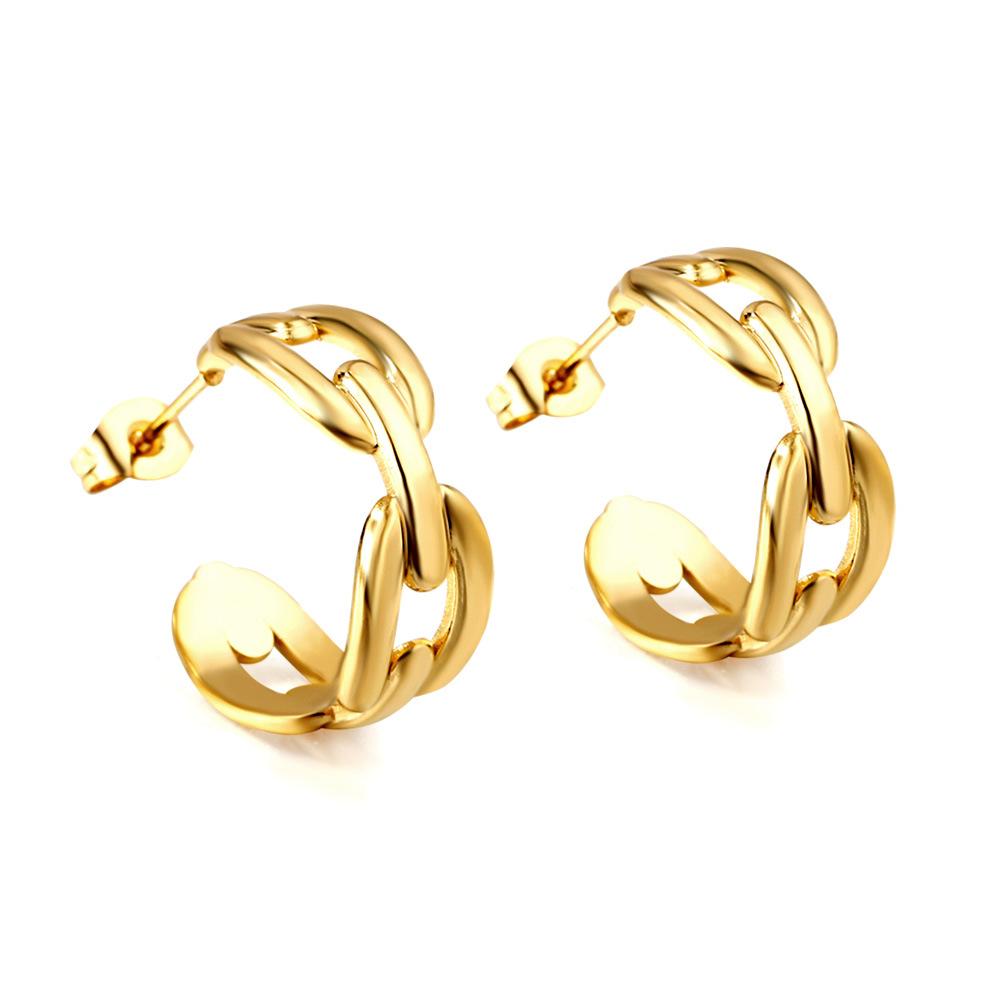 Gold Open Link Chain Hoop Earrings Minimalist Small Loop Ear Studs For Women