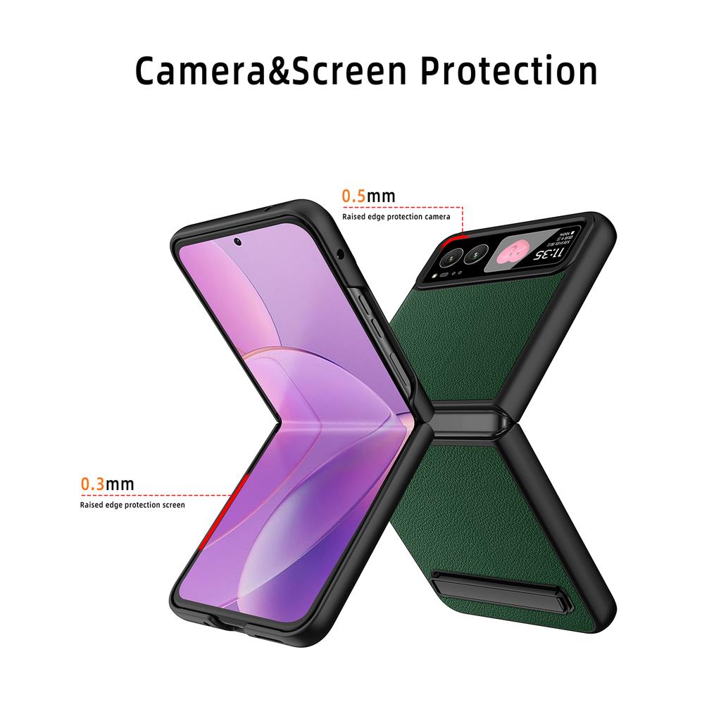For Motorola Razr 40 5G Kickstand Case Leather+PC Cover with Rear Screen Film