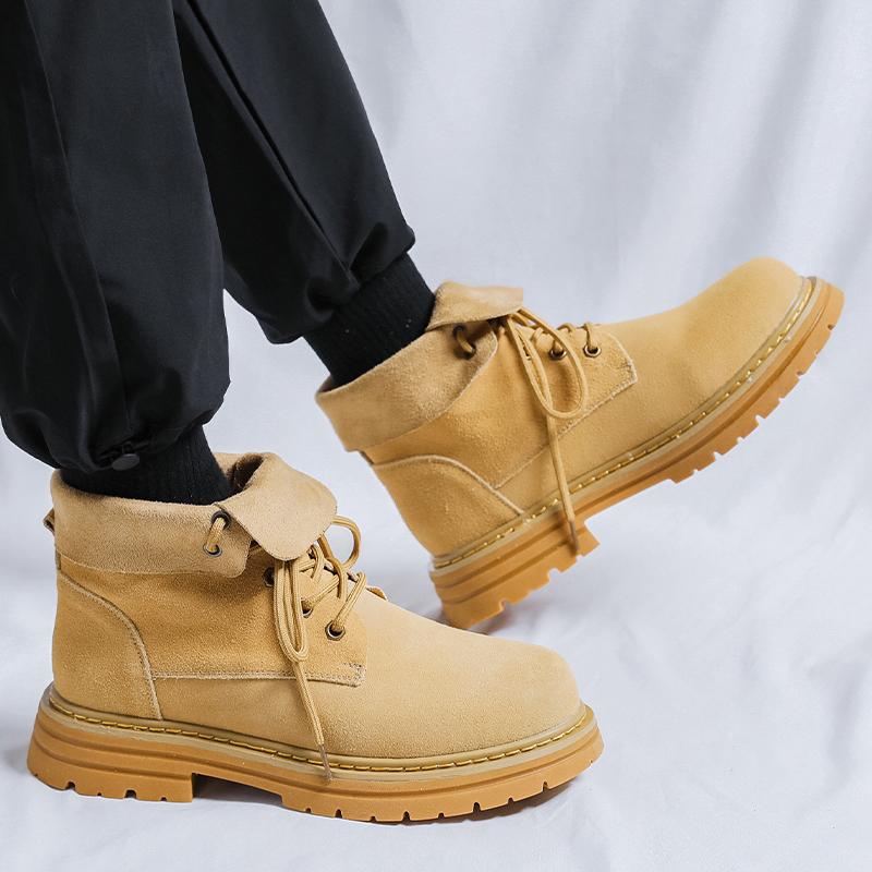 Retro Men Boot 2024 Fashion Comfortable Spring Leather Boots Fashionable Genuine Leather Men British Style Lace Up Mid Top Boots