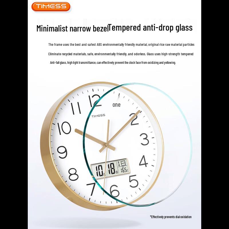 Timess Silent Quartz Wall Clock with Calendar and Temperature