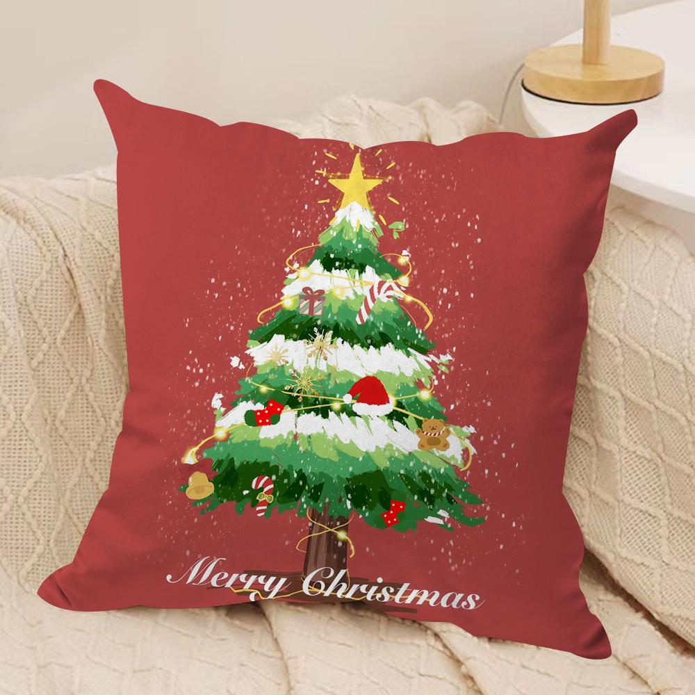 Merry Christmas Printed Cushion Cover Silky Short Plush Invisible Zipper Dustproof Sofa Pillow Case For Home Decor