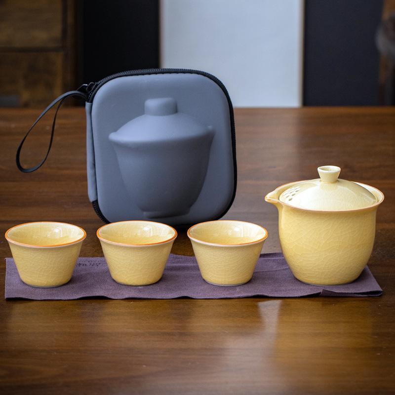 

Small fresh travel tea set, convenient storage bag, ceramic express cup, two or three cups of tea cans